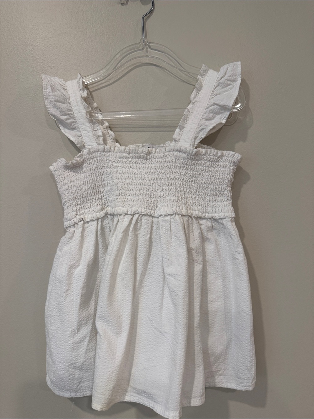 Janie and Jack White Smocked Ruffle Flutter Seersucker Tank Top